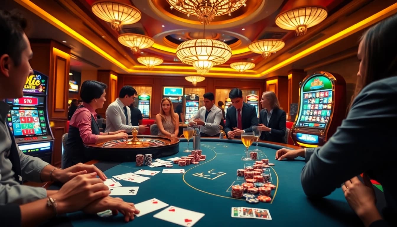 Players enjoying thrilling games at GG88 COM casino with vibrant tables and exciting ambiance.