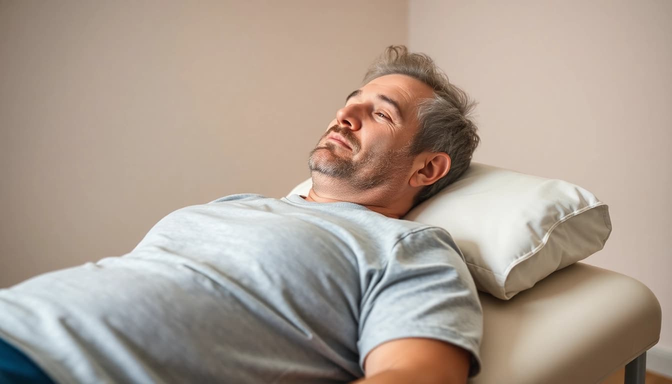 Patient führt Übungen zur Schmerzlinderung Bandscheibenvorfall durch, um Schmerzen zu reduzieren und Mobilität zu fördern.
