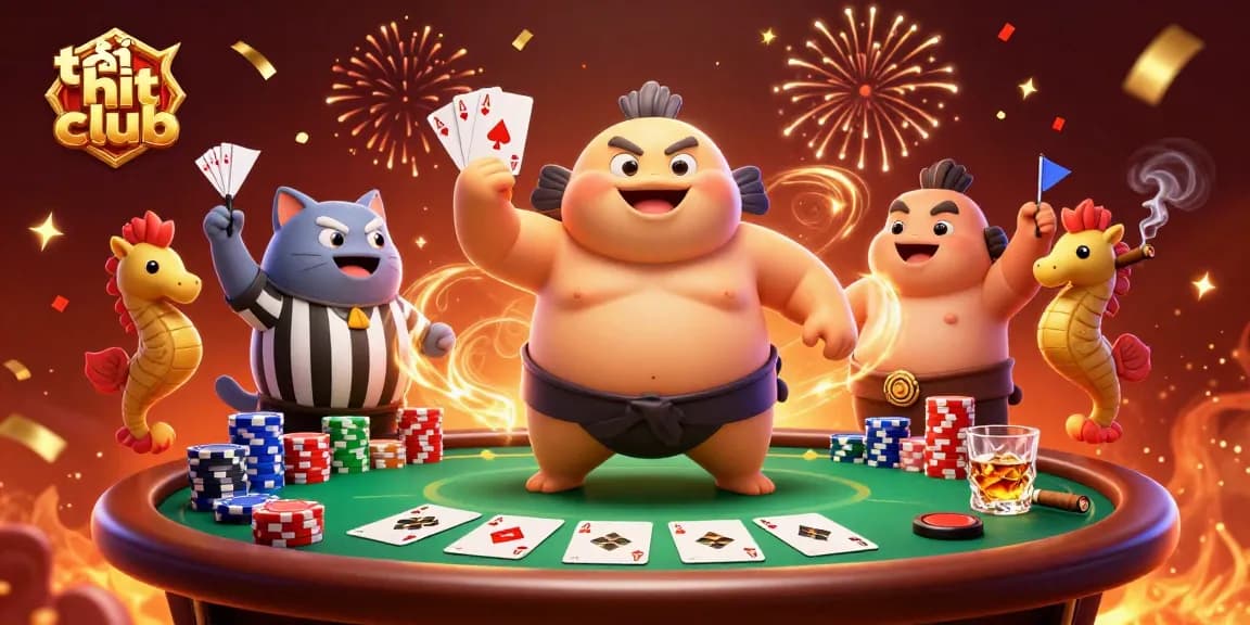 Join the excitement at tải hit club with a vibrant underwater poker scene featuring unique characters and casino elements.