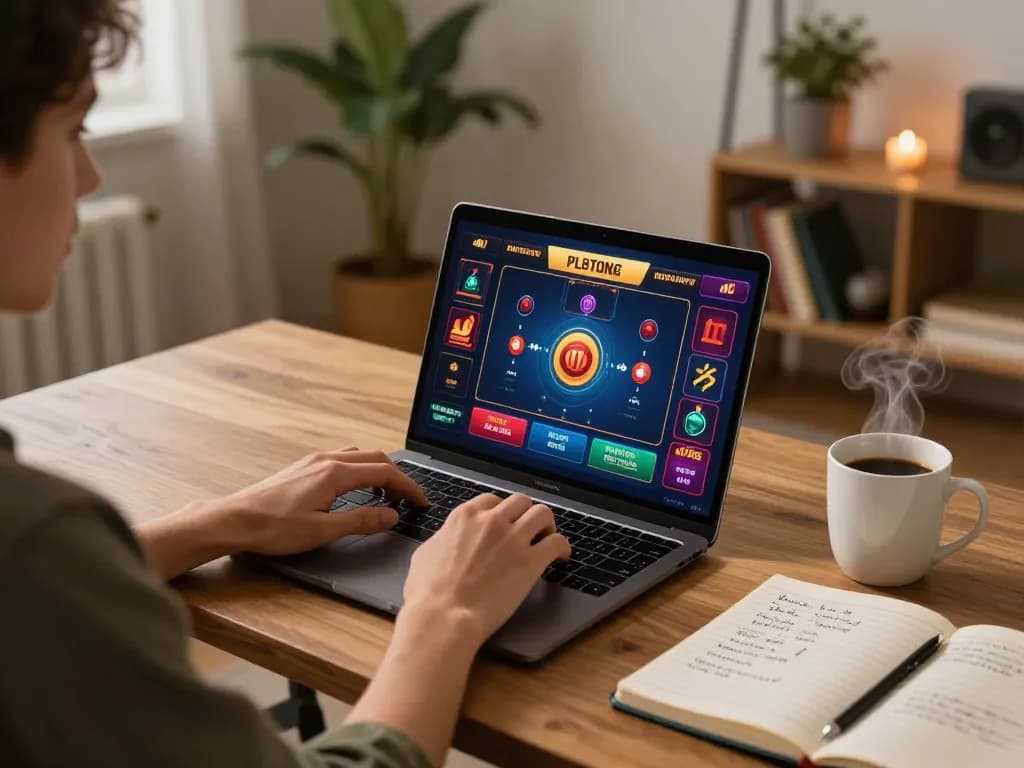Player enjoying F168 online casino games with immersive gaming interface and strategic notes