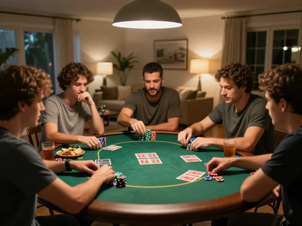 MK8 poker night with friends showcasing strategy and camaraderie in a cozy environment.