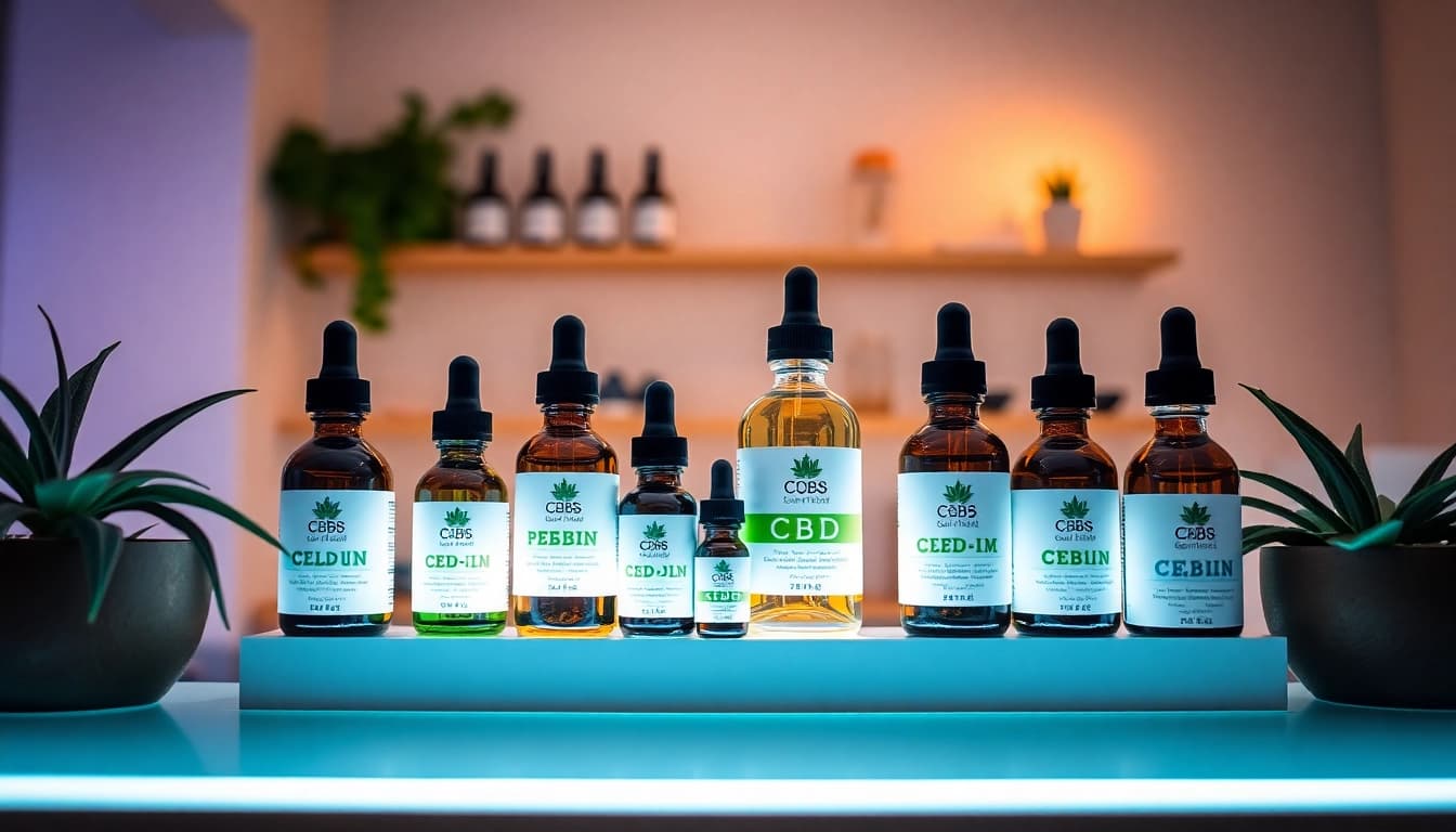 CBD kaufen: Hochwertige CBD-Produkte in einem eleganten Shop-Arrangements präsentieren