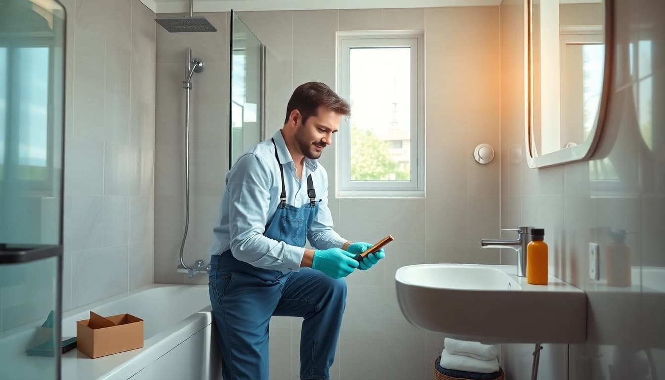 Klempner arbeitet an einem undichten Wasserhahn im Rahmen des Sanitär Notdienstes, um schnelle Reparatur zu gewährleisten.