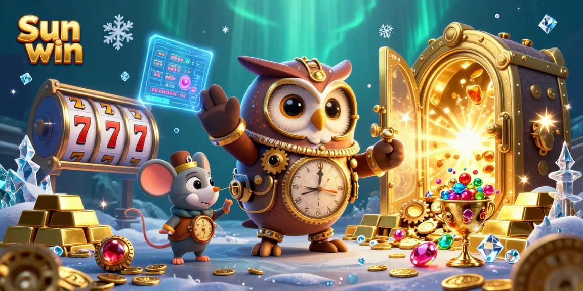 Win big with Sun win in this dazzling casino scene featuring exciting slot and treasure elements.
