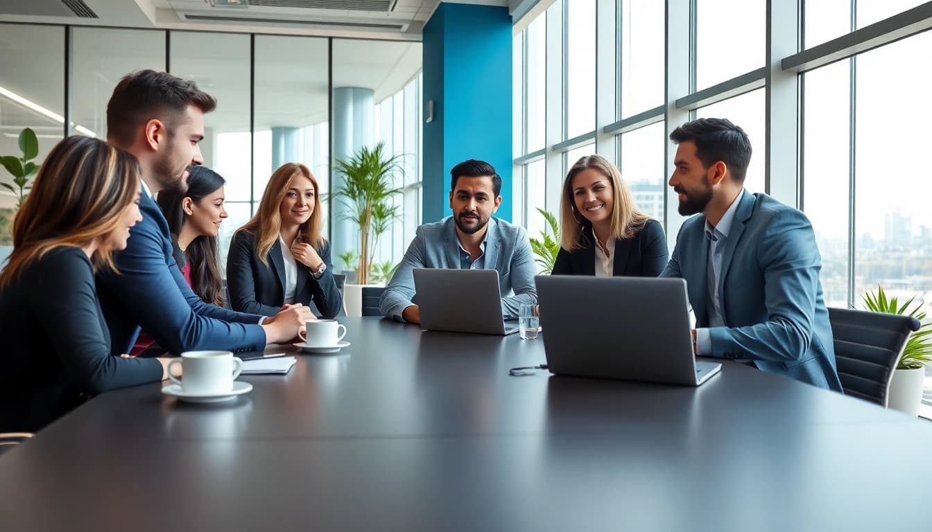 Headhunter IT bei der Arbeit in einem modernen Büro mit engagiertem Team.