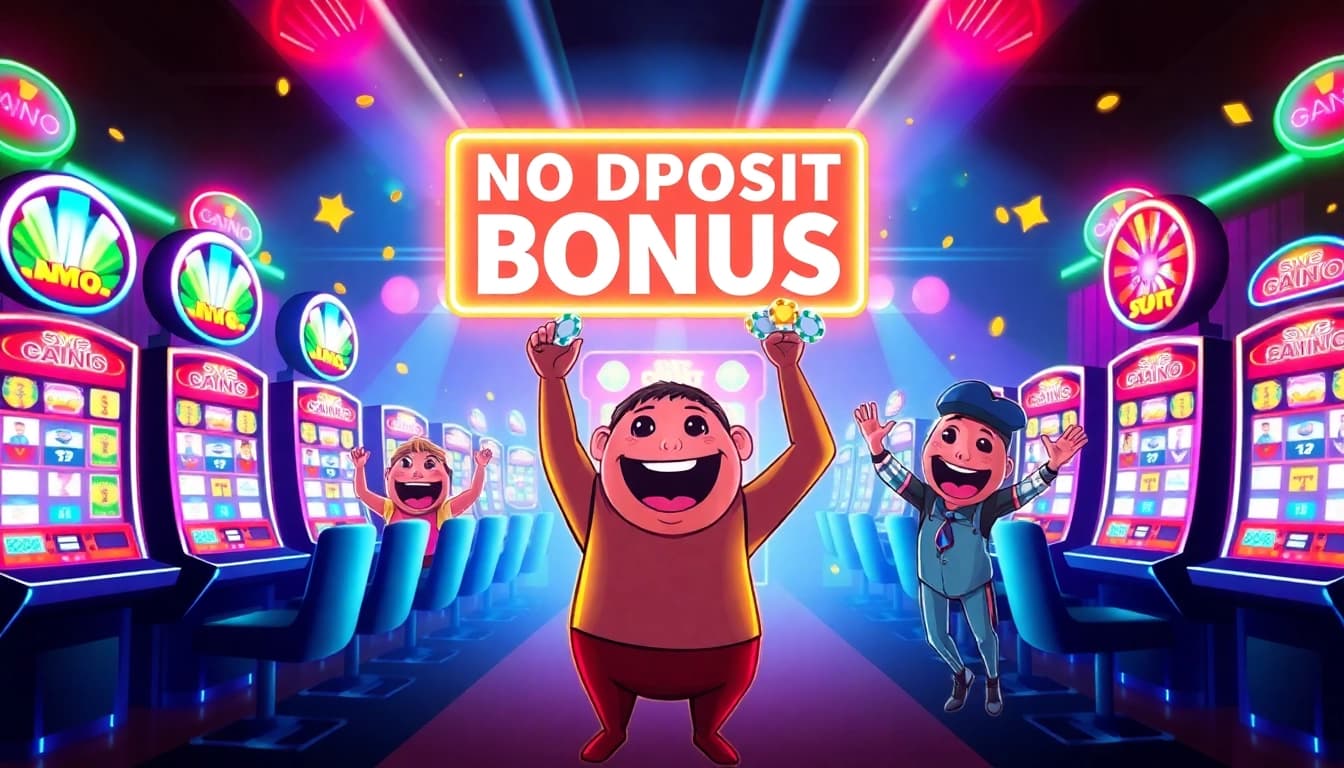 Celebrate big wins with the exciting casino bonus ohne einzahlung, featuring vibrant slot machines and festive characters.