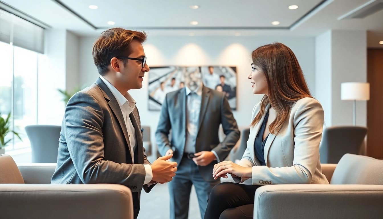 Interaktives Treffen in einer Headhunter Agentur, das Vertrauen und Professionalität unterstreicht.