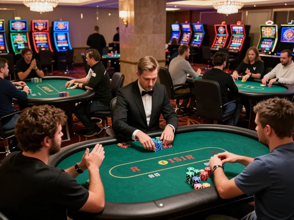Players analyzing their hands during a poker tournament, showcasing the strategic side of Plagiat Scanner