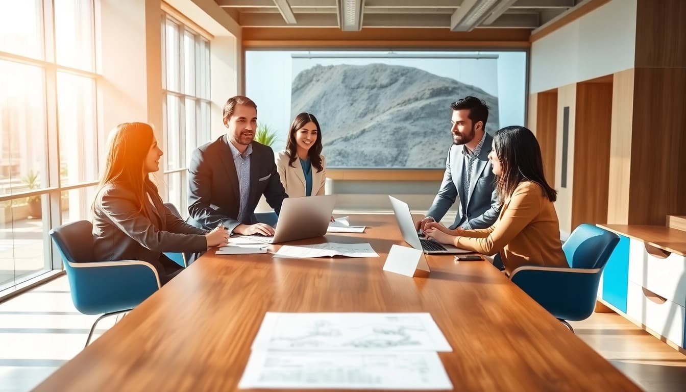 Headhunter Ingenieure im Gespräch mit Ingenieuren in einem modernen Büro.