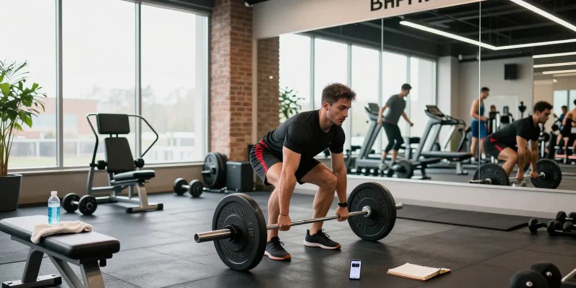 Anabolika Shop: Kraftsportler beim Deadlift-Training in modernem Fitnessstudio mit motivierender Atmosphäre.