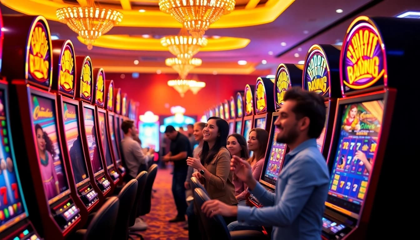 Enjoy the thrilling experience at an online casino schweiz with vibrant slot machines and joyous players.
