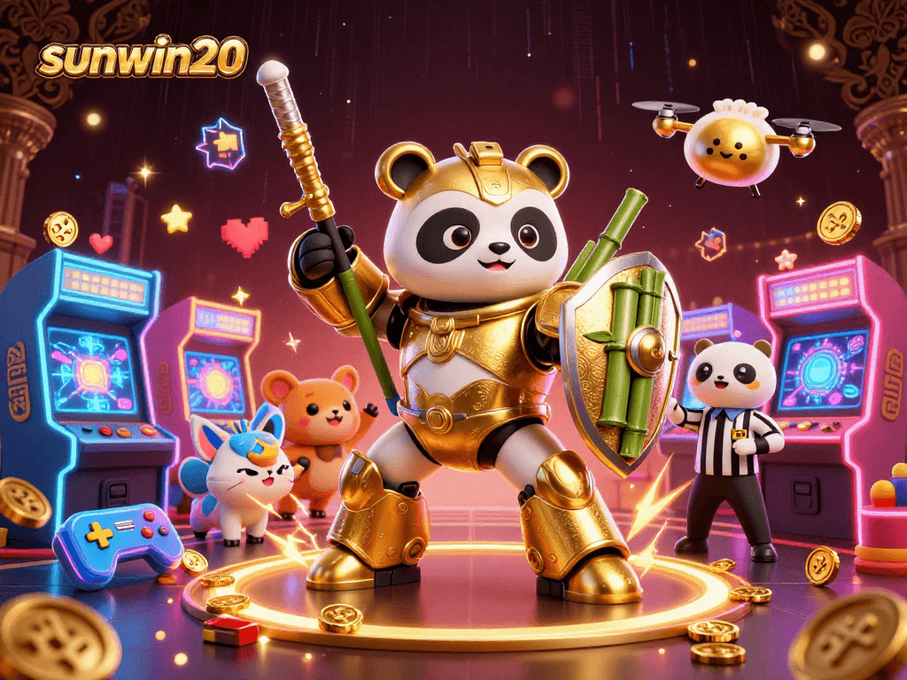 Experience thrilling gameplay with sunwin20 in this vibrant 3D casino-themed illustration.