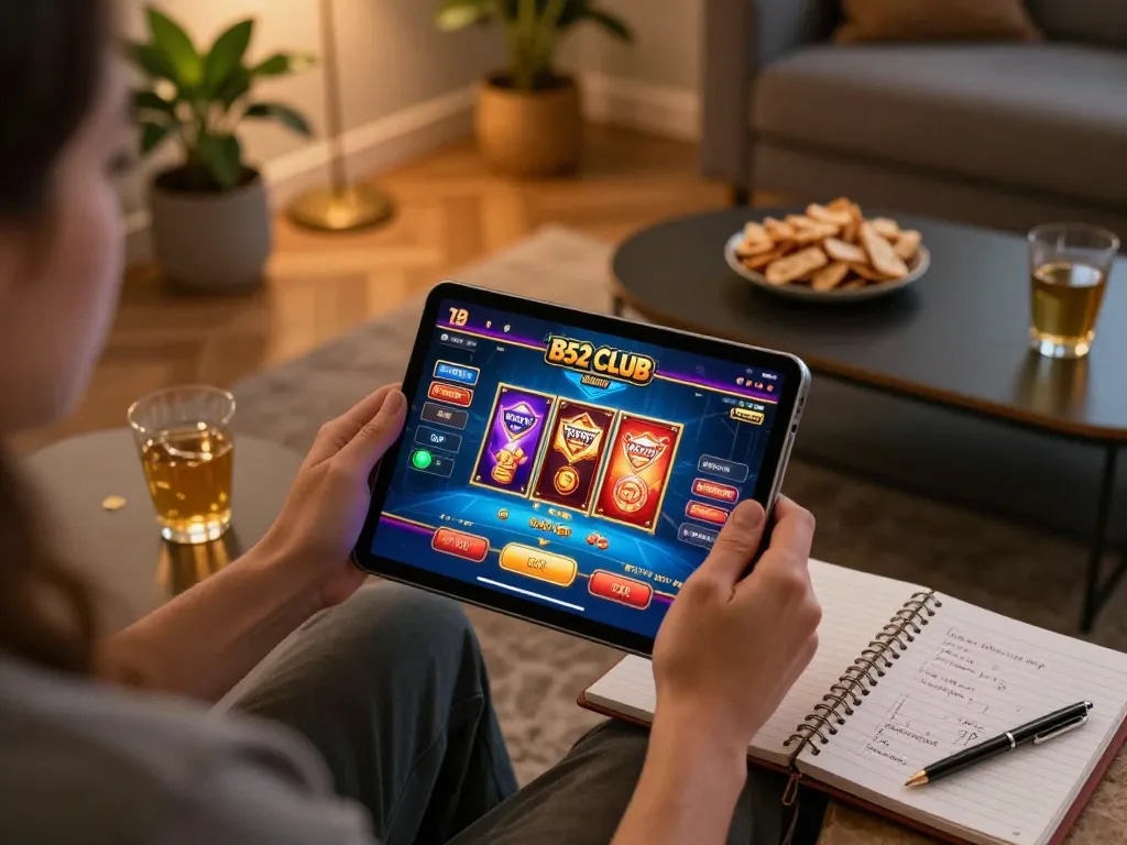 Experience the thrill of B52 club gaming on a tablet in a cozy home environment.