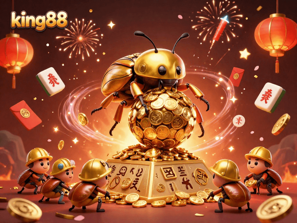 Experience king88's thrilling games with a vibrant 3D illustration capturing casino excitement.