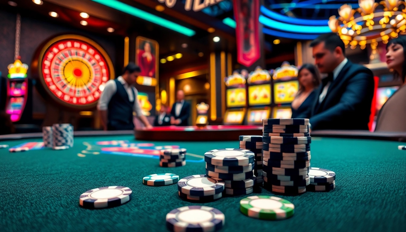Experience the thrill of đăng ký 789club with a captivating casino scene featuring poker and roulette.