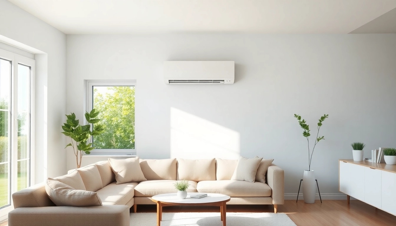 Split Klimaanlage installed in a bright living room, enhancing comfort and style.
