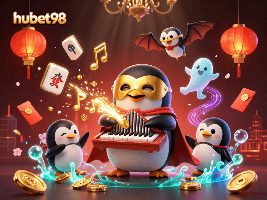 Experience thrilling gaming action with hubet98 in a vibrant casino illustration featuring golden coins and lively characters