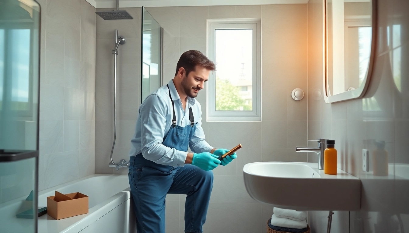 Klempner arbeitet an einem undichten Wasserhahn im Rahmen des Sanitär Notdienstes, um schnelle Reparatur zu gewährleisten.