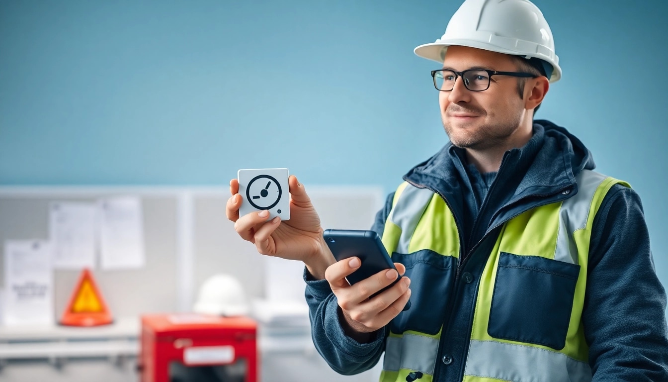 Techniker, der ein elektrisches Gerät überprüft, und das check-Symbol für die DGUV V3 Prüfung erkennen.