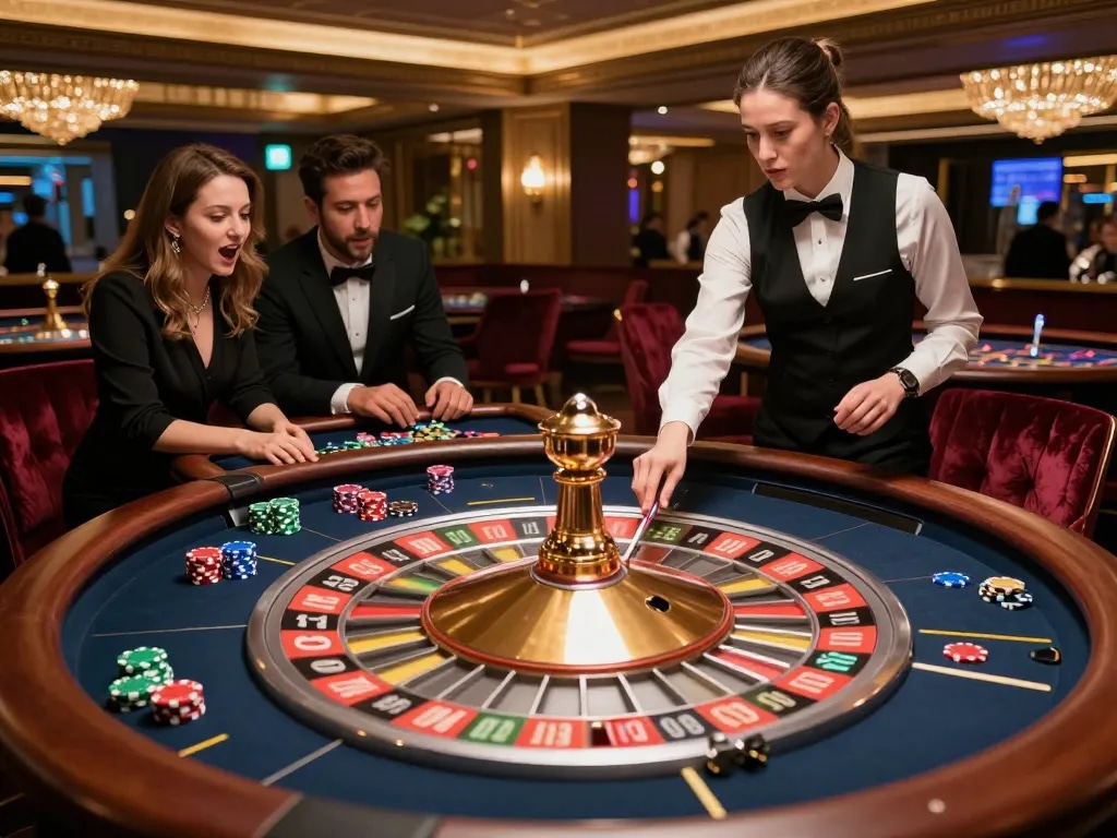 Players enjoying an exciting round of roulette at Rik vip casino, showcasing vibrant atmosphere and engaging gameplay.