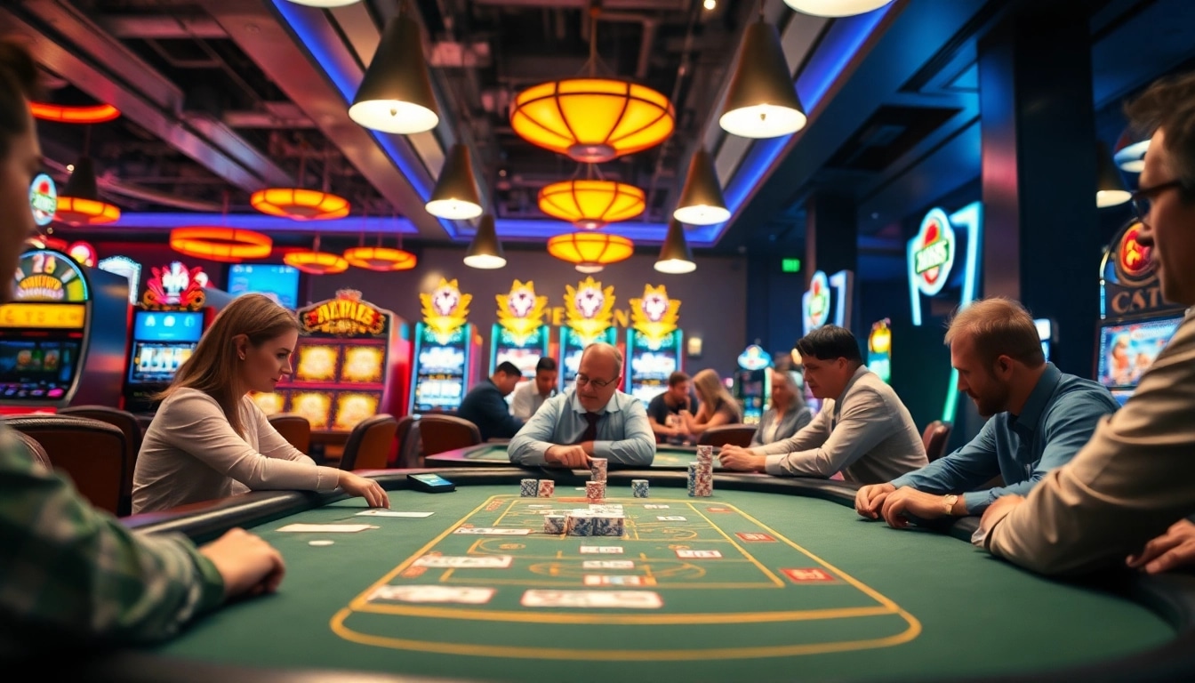 Spannende Spielszene im Casino mit Spielern, die casino spiele.de genießen.