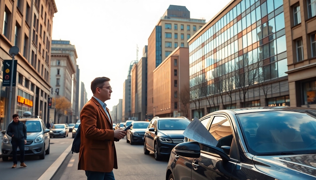 Kfz gutachter berlin providing expert consultation on a vehicle accident in a vibrant Berlin setting.