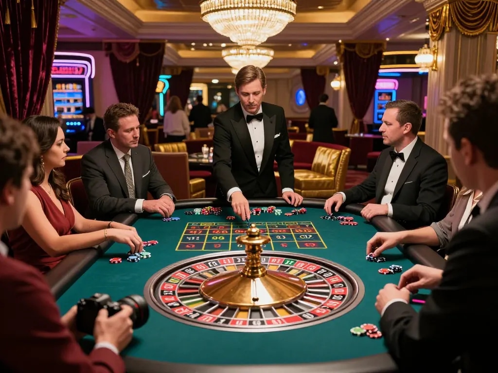 Experience the thrill of a blackjack game at 90P casino with focused players and vibrant atmosphere.