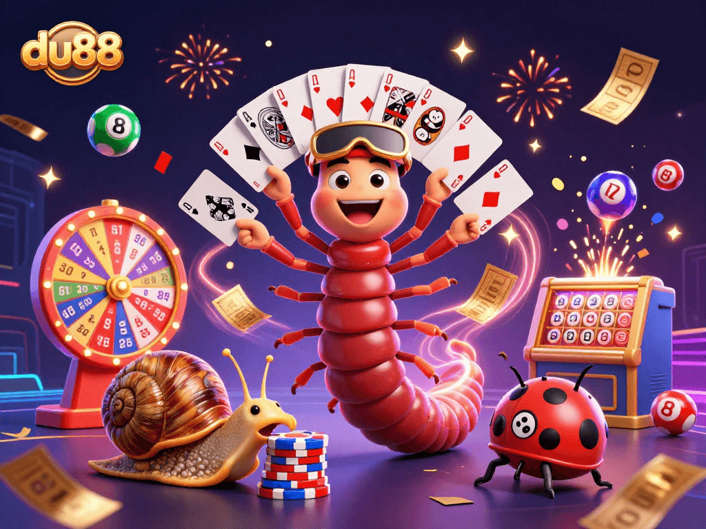 Engage with du88's lively casino scene featuring a millipede dealer and vibrant game elements.