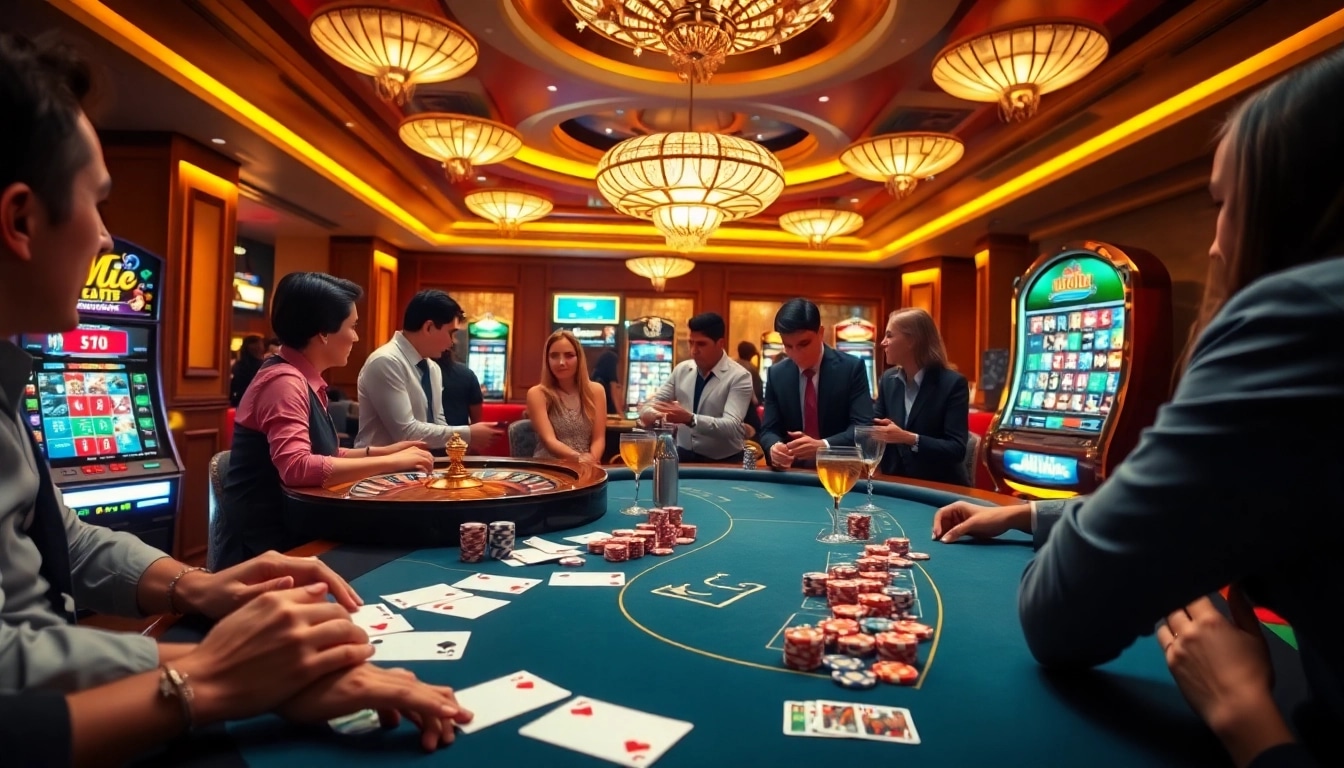 Players enjoying thrilling games at GG88 COM casino with vibrant tables and exciting ambiance.