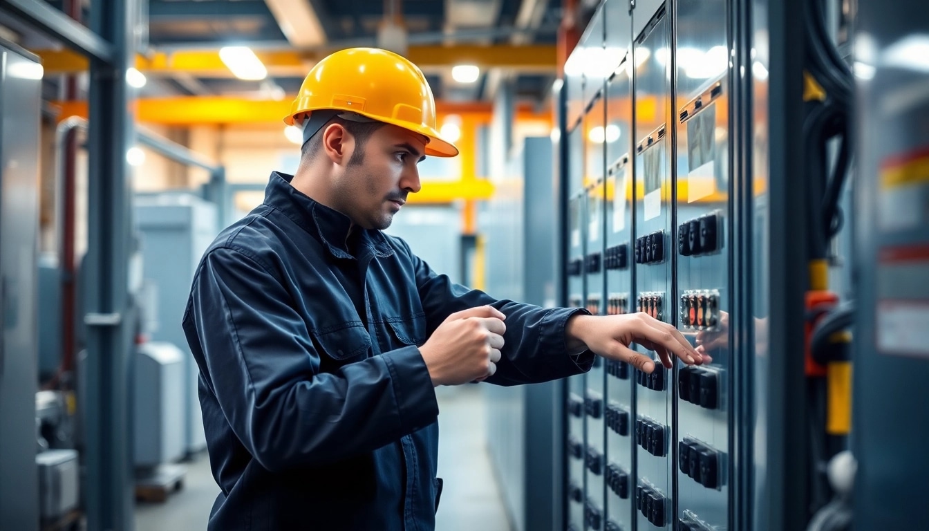 Technician performing a DGUV V3 Prüfung to ensure electrical safety and compliance in an industrial setting.