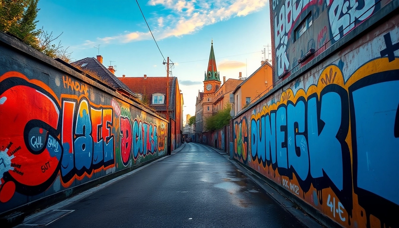 Entdecken Sie farbenfrohes Graffiti Düsseldorf, das eine kreative Straßenkunstszene darstellt, inspiriert von lokalen Künstlern.