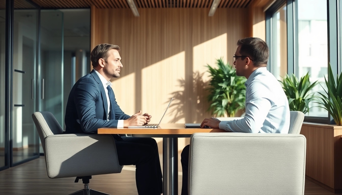 Professioneller Headhunter im Vertrieb berät Klienten in modernem Büro, zeigt Expertise in der Personalberatung im Vertrieb.
