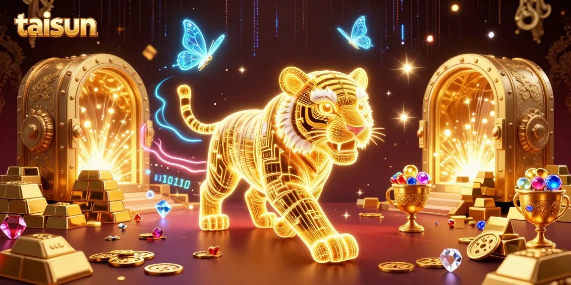 Experience the enchanting taisun casino as a golden tiger navigates dynamic gaming treasures.