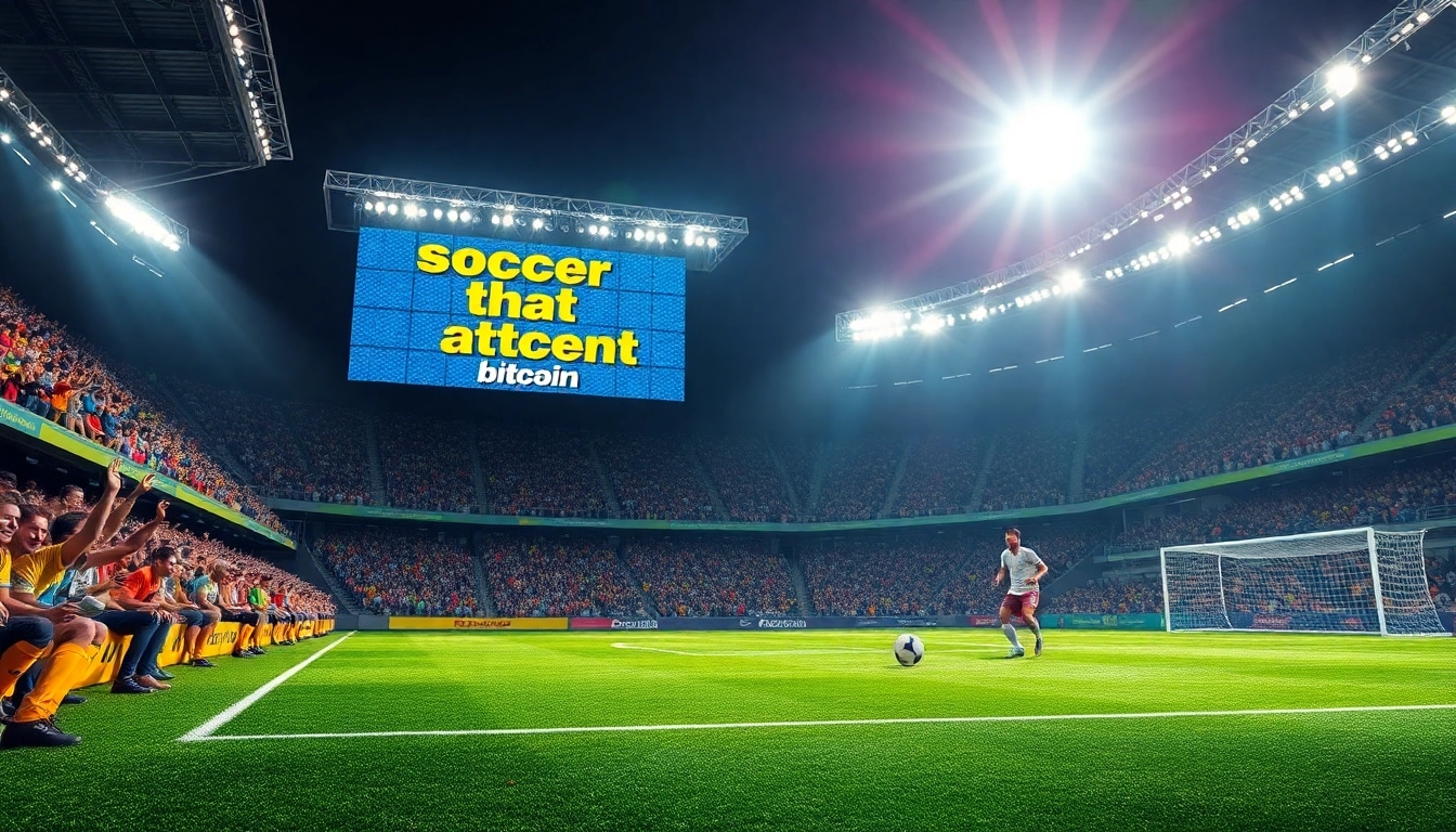 Erlebe die Aufregung von Soccer betting sites that accept bitcoin mit jubelnden Fans im Stadion.