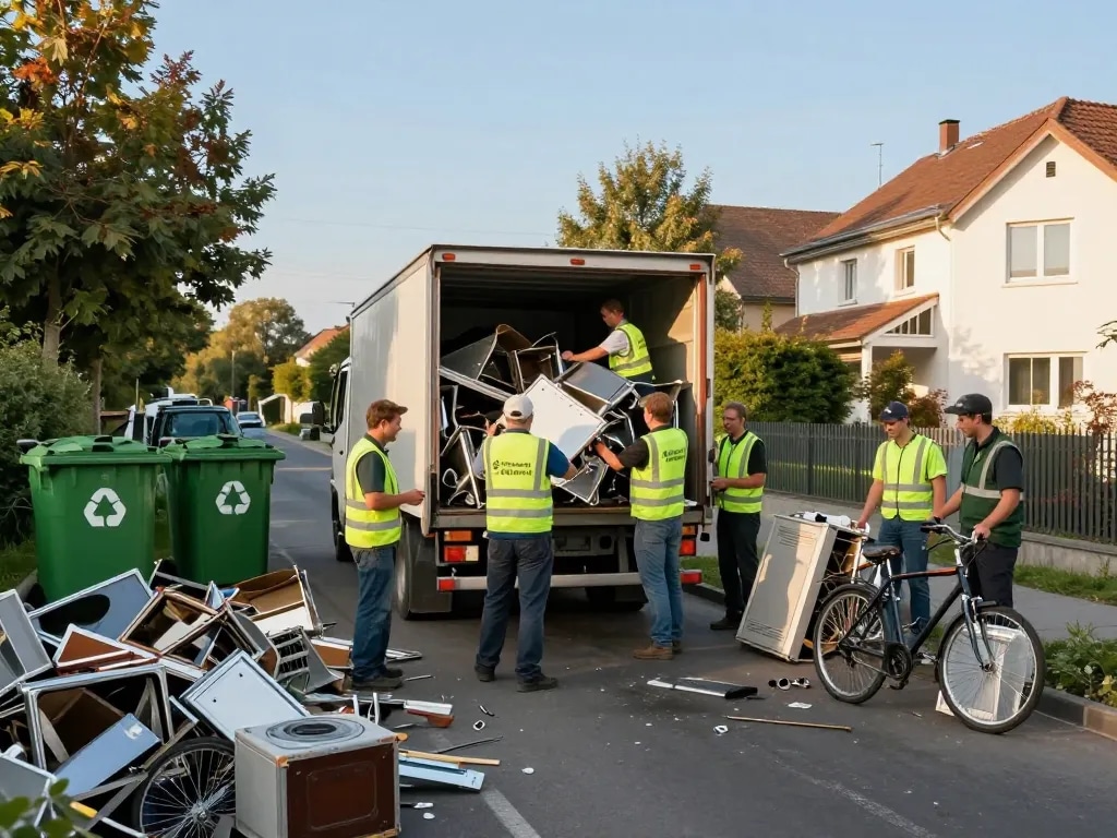 Experten-Team für Schrottankauf recycelt Metall in städtischem Wohngebiet und fördert umweltfreundliche Entsorgung.
