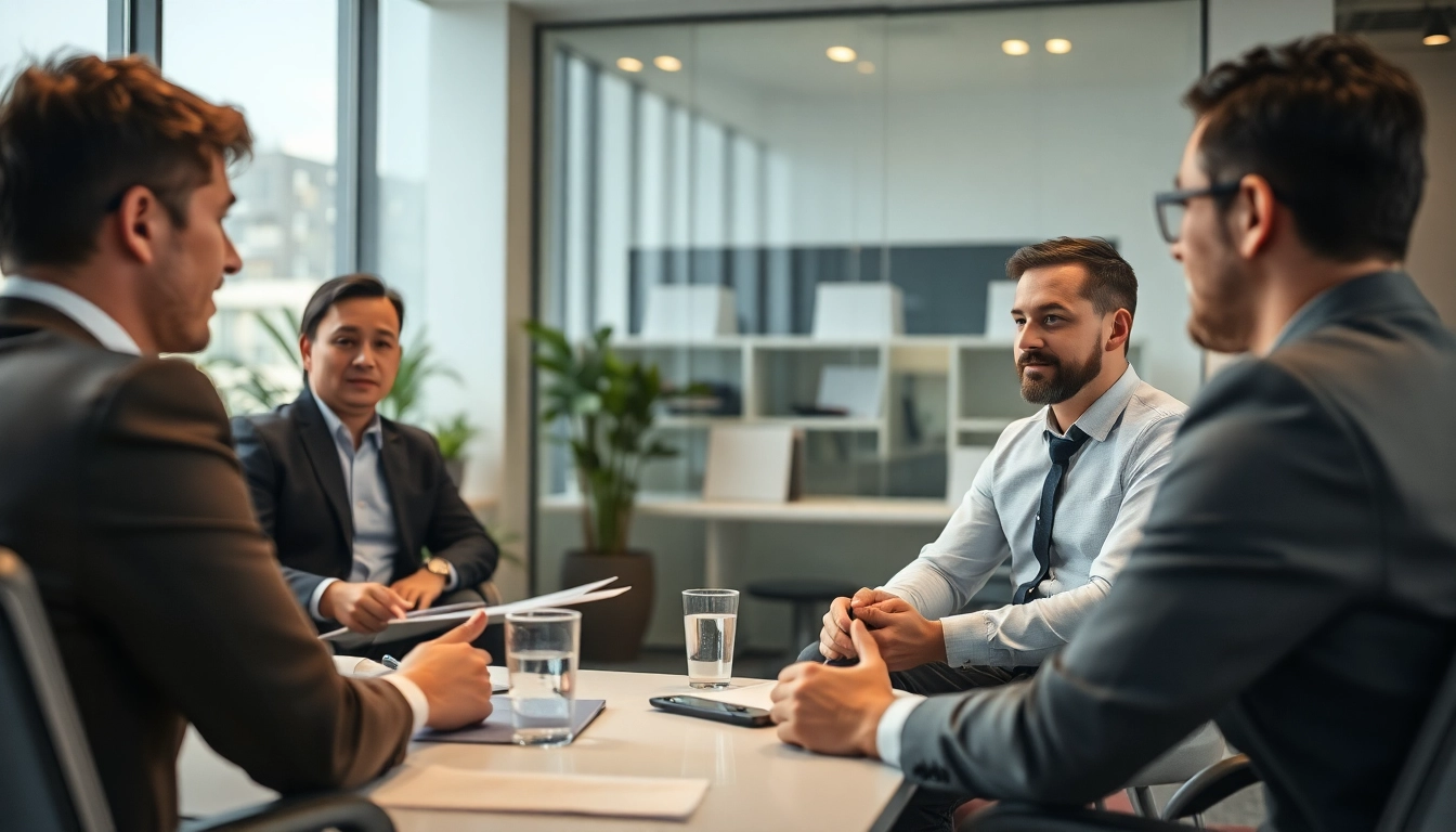 Headhunter führt ein Interview mit einem Kandidaten in einem modernen Büro.