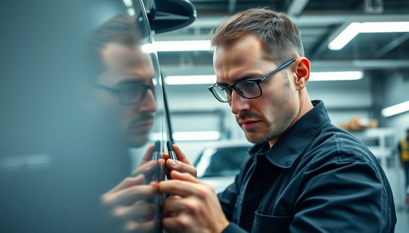 Professionelle Lackreparatur in Smart Repair München durch einen Techniker am Auto.