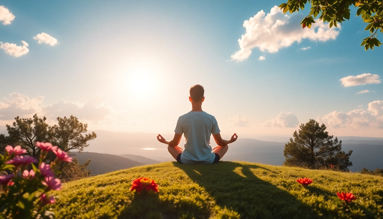 Enhance emotional wellbeing with a peaceful meditation scene amidst nature's tranquility.