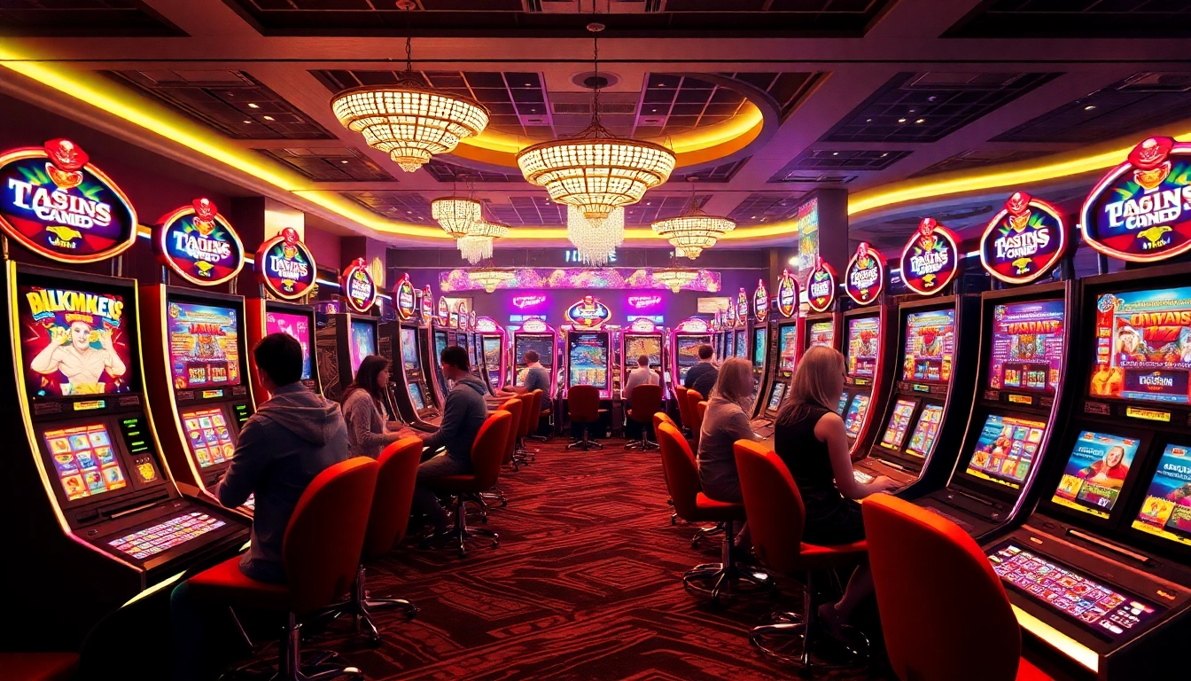 Genießen Sie aufregende Casino Bonus-Angebote mit bunten Spielautomaten und fröhlichen Spielern.