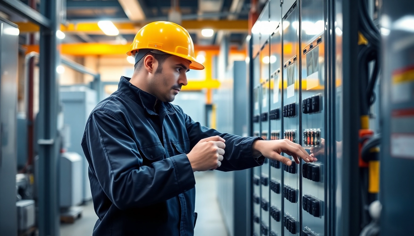 Technician performing a DGUV V3 Prüfung to ensure electrical safety and compliance in an industrial setting.