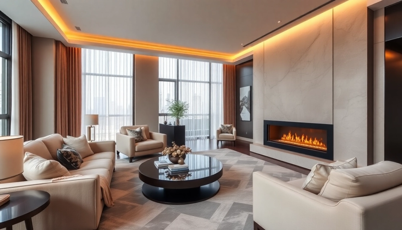 Luxury living room showcasing plush furniture and elegant decor creating a sophisticated atmosphere.