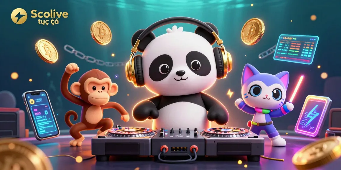 Experience Socolive trực tiếp with vibrant 3D illustration showcasing a lively gaming scene full of action and excitement.