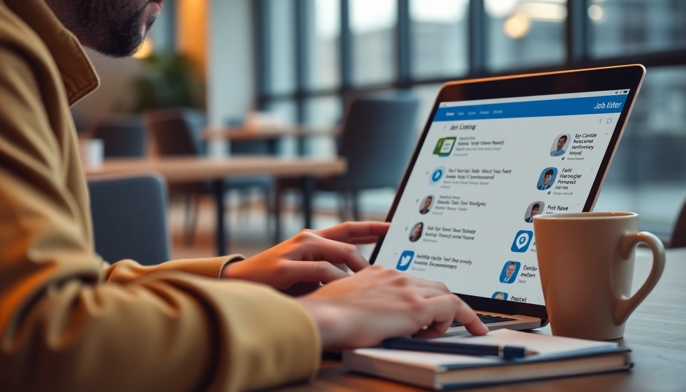 Browse Stellenangebote with a job seeker focused on listings in a modern workspace.