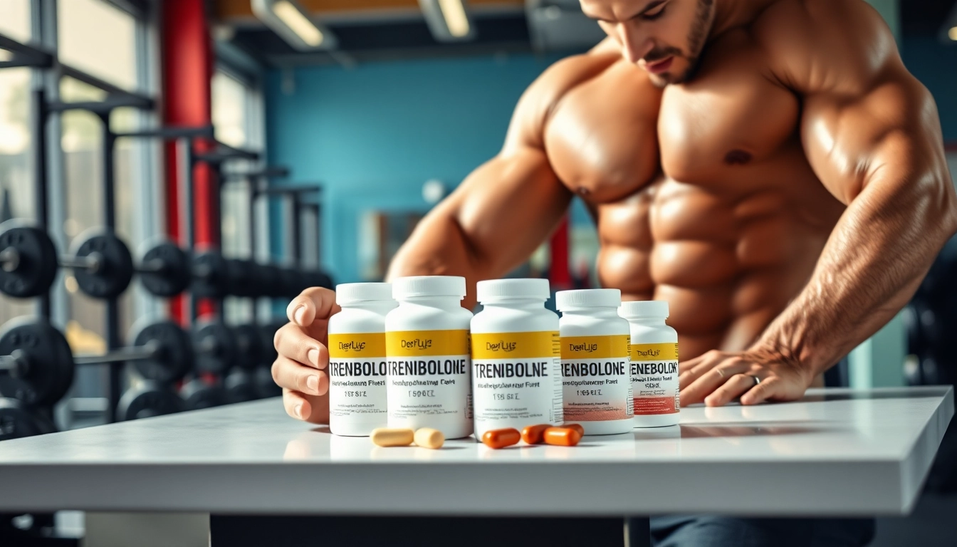 Analyse der trenbolon preis Supplements durch einen Athleten in einem modernen Fitnessstudio.