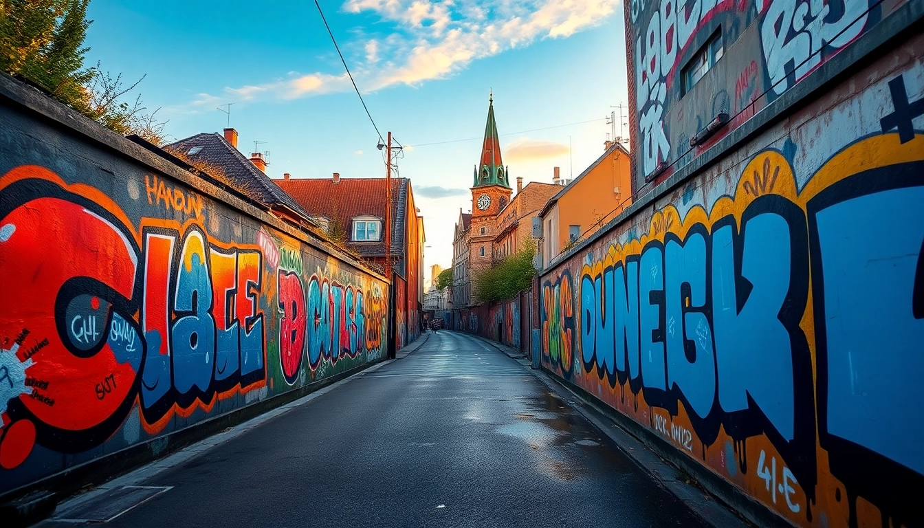 Entdecken Sie farbenfrohes Graffiti Düsseldorf, das eine kreative Straßenkunstszene darstellt, inspiriert von lokalen Künstlern.