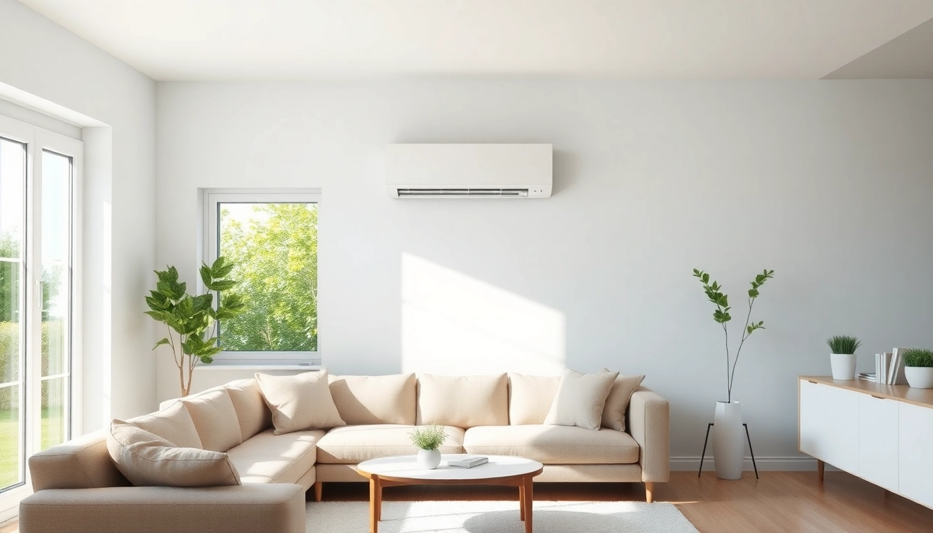 Split Klimaanlage installed in a bright living room, enhancing comfort and style.
