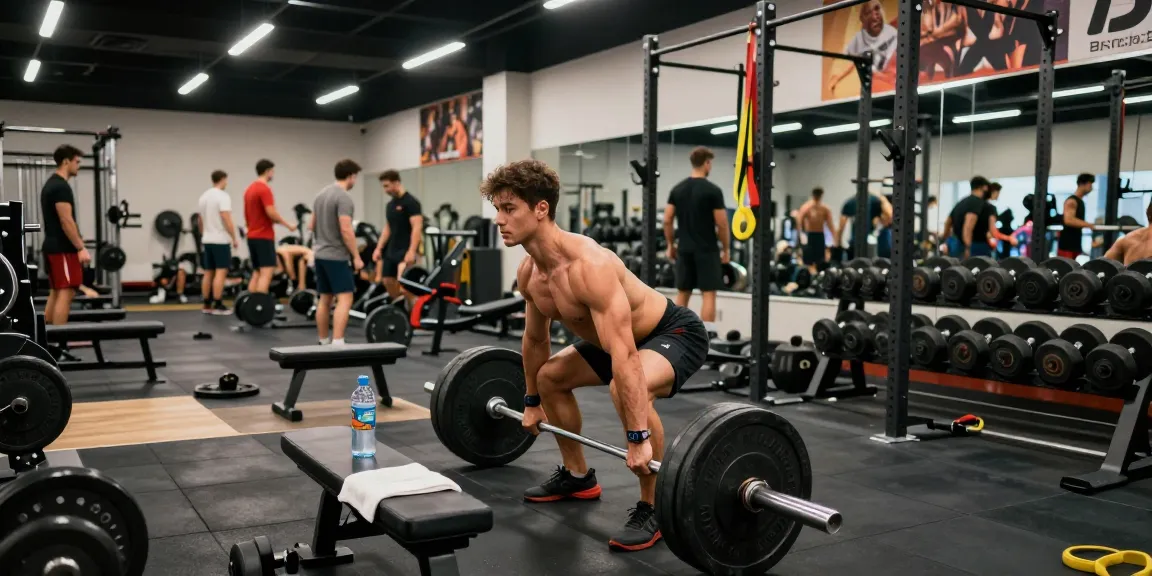 Bodybuilder bei Steroidshop, der im energiegeladenen Fitnessstudio Kreuzheben ausführt.