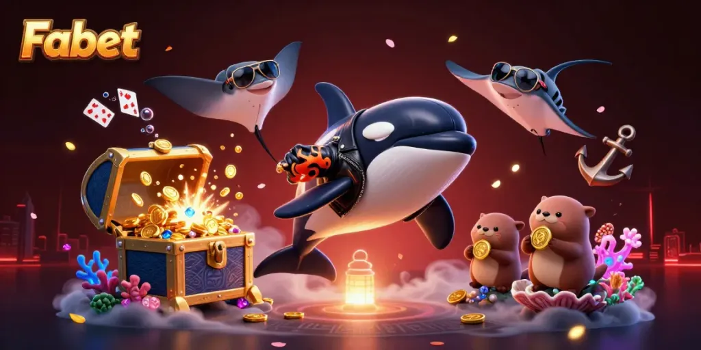Fabet promotes exciting gaming adventures with a dynamic underwater scene, featuring characters and casino elements