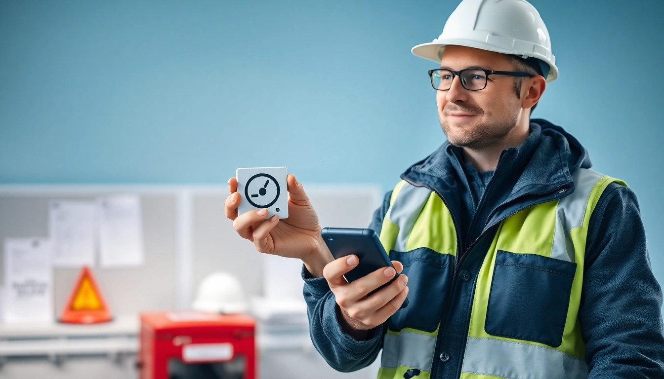Techniker, der ein elektrisches Gerät überprüft, und das check-Symbol für die DGUV V3 Prüfung erkennen.