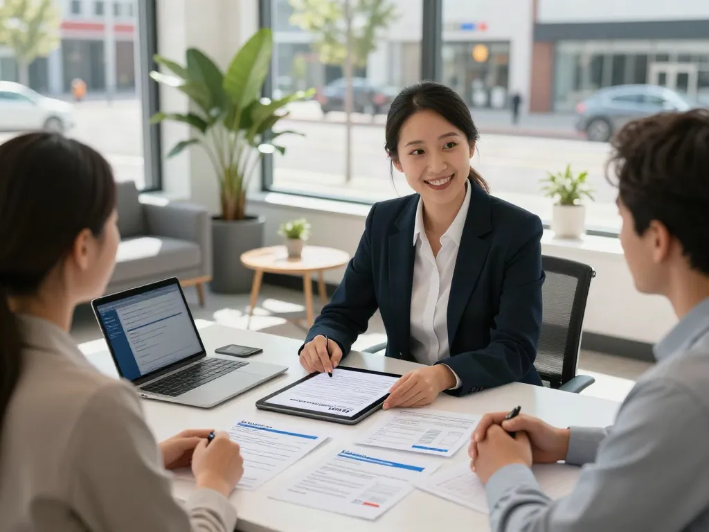 Payday Loans Co Alberta office scene with consultant advising clients on loan options.